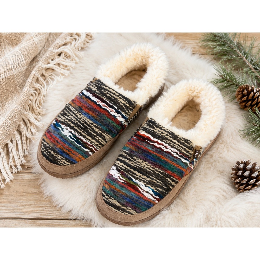 Lamo Serenity Multi Color Woven Faux Fur Lined Moccasin‎ Slippers Womens 10